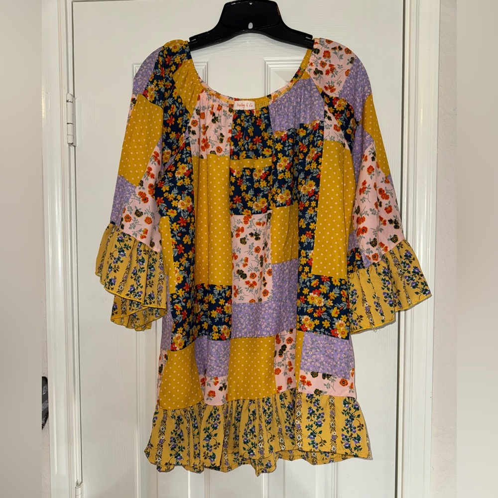Hailey & Co Floral Patchwork Top  with Ruffle Sleeves